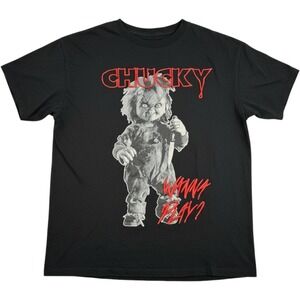 Chucky‎ Graphic Tee M Black Cotton Horror Movie Wanna Play Embroidered Shirt